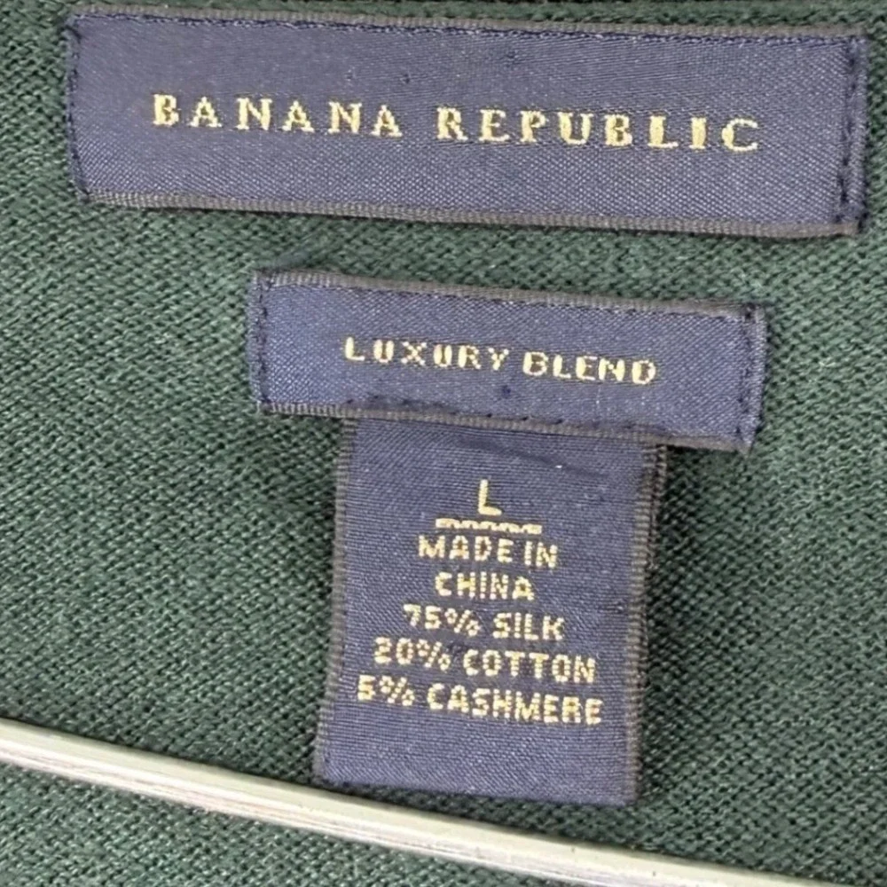 Banana Republic V-Neck Sweater Men Large Green Silk Cotton Cashmere Luxury Blend